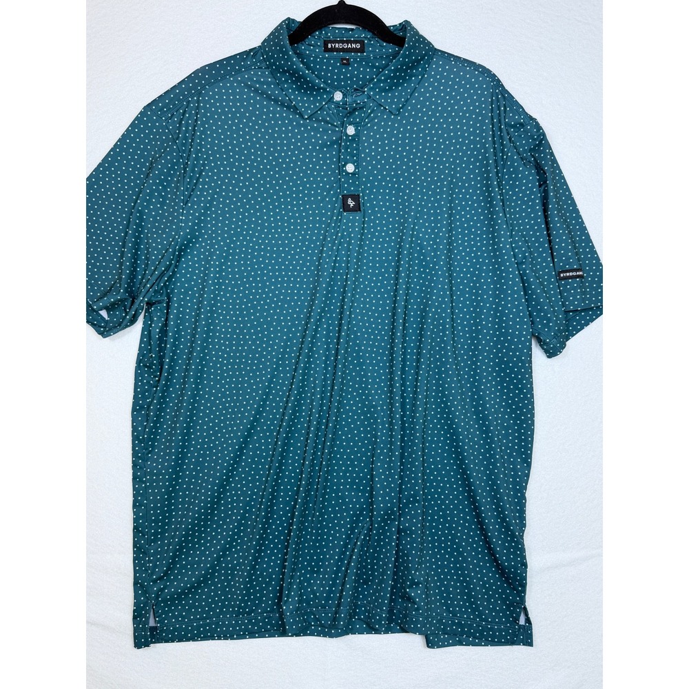 Byrdgang Polo Shirt Mens‎ XL Teal Polka Dot Performance Golf Short Sleeve